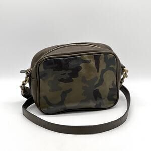 MARGOT Camo Leather Crossbody Camera Bag Small Olive Green Black Zip Casual